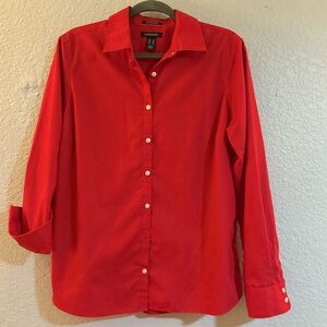 Lands End Red Long Sleeve Button Shirt Size 16 Wrinkle Free